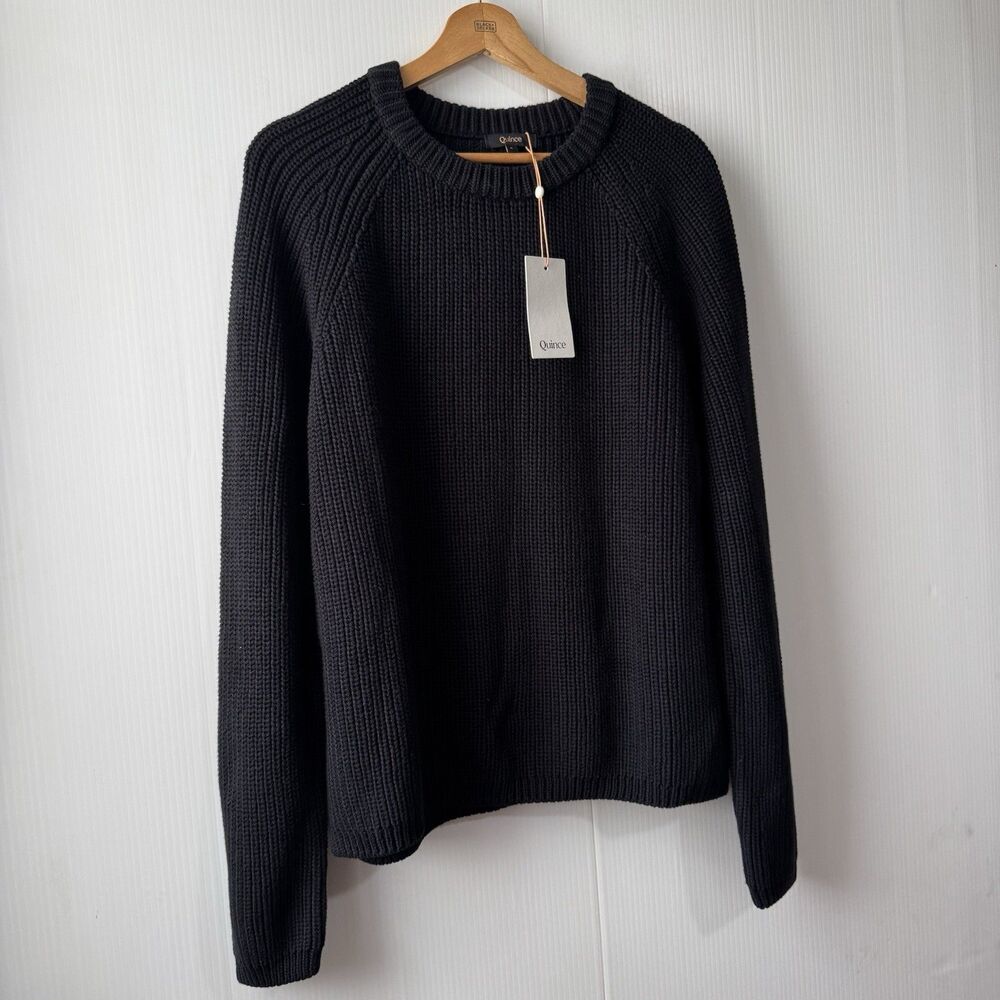 NEW Quince Sz L 100% Organic Cotton Fisherman Crew Neck Black Sweater Women’s - Picture 6 of 16